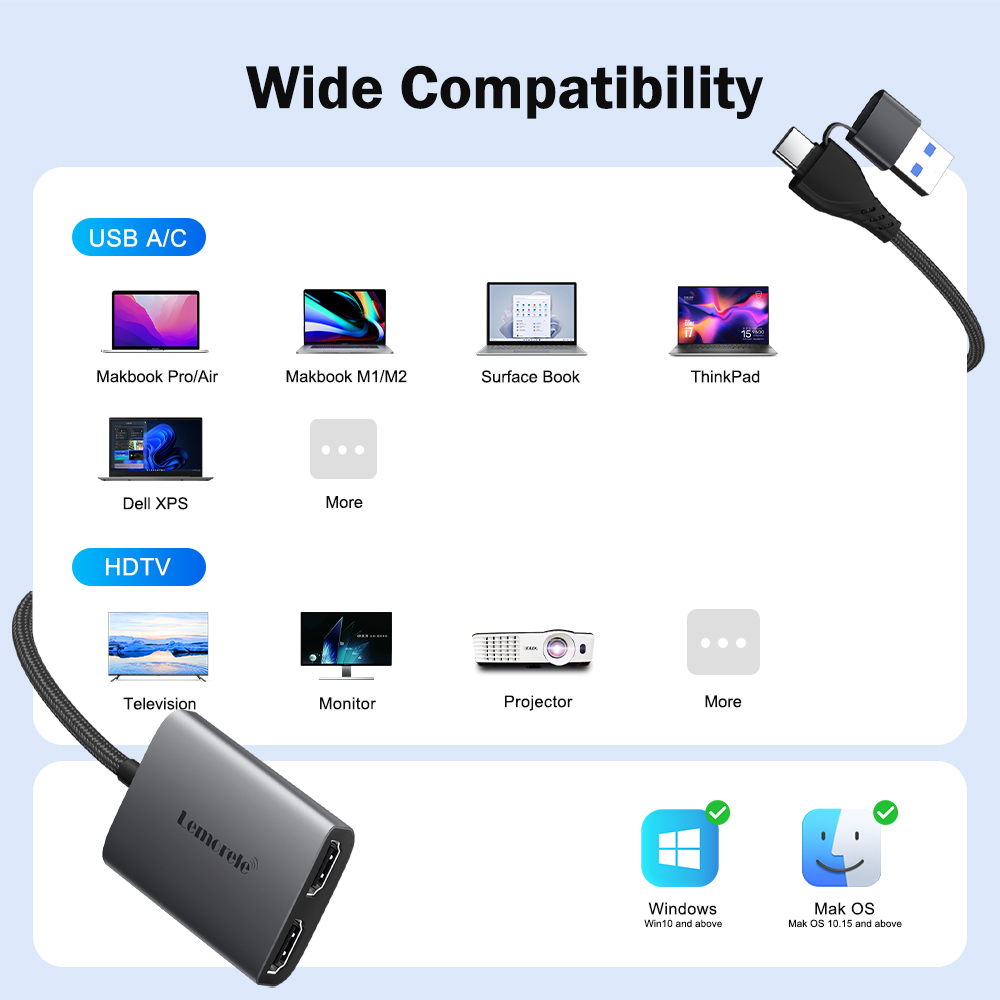 Lemorele Adattatore doppio HDM - Desk Setup Usb Hub recensione e prezzo