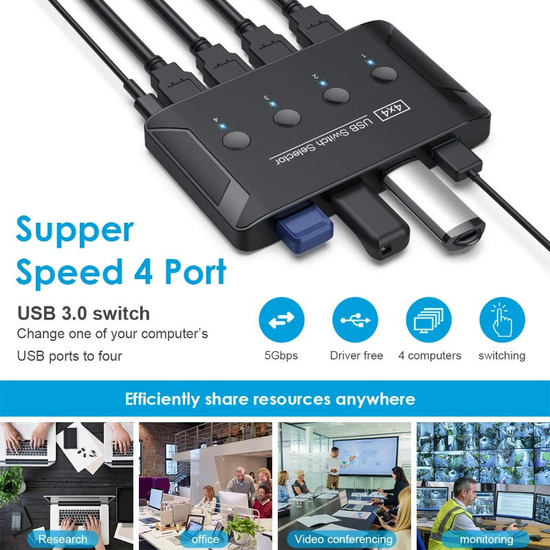 Switch KVM USB 3.0 4 Ingressi  - Desk Setup Usb Hub recensione e prezzo